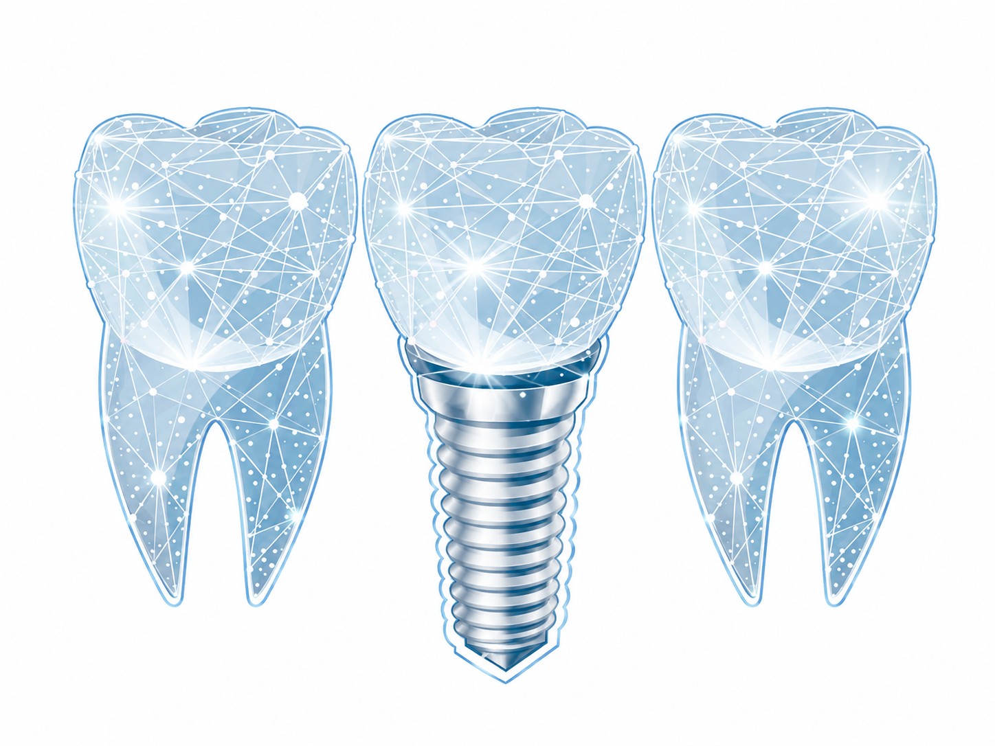 Illustration de trois dents dont une remplacée par un implant dentaire